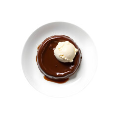 Fototapeta premium Chocolate fondant with ice cream isolated on white plate on transparent background. Dessert
