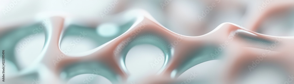 Poster cellular grid design showcases metallic elements with a soft glow of neon green and cyan. this futur