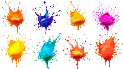 Set of colorful ink splashes isolated on white background