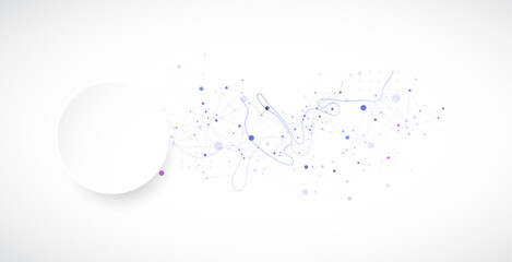 Template for science or technology presentation. Plexus style background with wave art. Vector illustration.