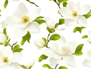 Fototapeta premium Seamless mini white magnolias, Pattern on Green Background
