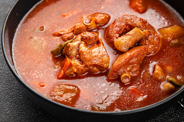 Tomato meat soup vegetable goulash fresh tasty food dish delicious gourmet food background on the...