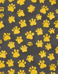 Obraz premium Cheerful yellow paw prints in doodle style for pet-related marketing, pet store, business, vet clinic