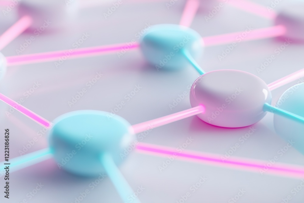Aufkleber this digital grid features glowing teal and magenta nodes connected by thin lines on a matte white s