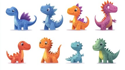 Cute cartoon dinosaurs set. Cute dinosaurs with different emotions