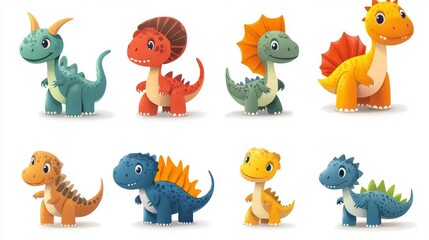 Cute cartoon dinosaurs set. Cute dinosaurs with different emotions