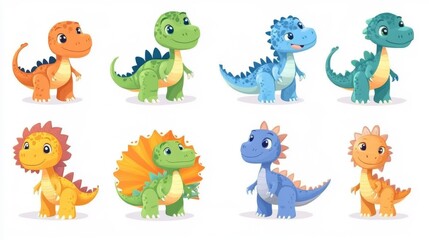 Cute cartoon dinosaurs set. Cute dinosaurs with different emotions