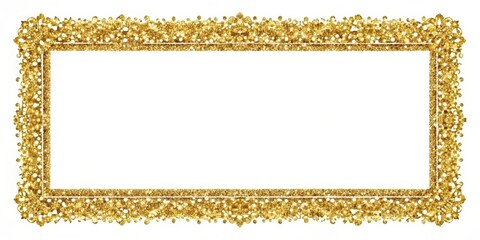 A rectangular frame with a luxurious gold glitter border and transparent background, adding an elegant touch to any image, Ornate Details, Luxury Frame