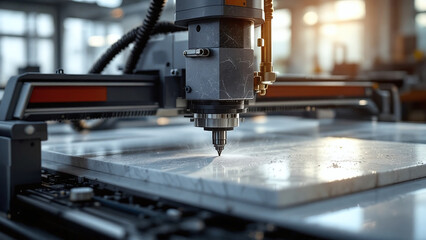 Fototapeta premium Marble machine creating artistic patterns with laser-like precision in a high-tech environment