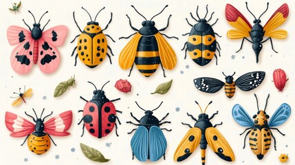 Set of different insects. Colorful vector illustration in flat style.