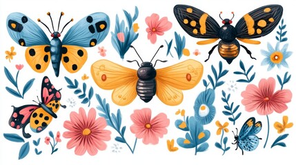Set of different insects. Colorful vector illustration in flat style.