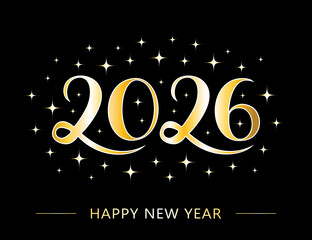 2026 Golden New Year Greeting card. Hand drawn illustration.