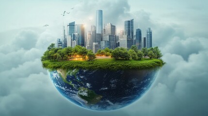 Earth planet with modern city on the background