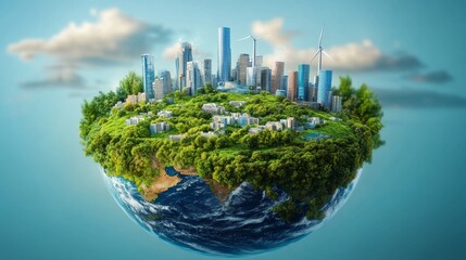 Earth planet with modern city on the background