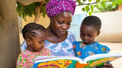 A Mother's Love:  A tender moment of connection as a mother reads to her two children, fostering a love of learning and igniting their imaginations.