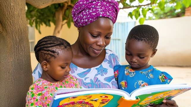 A Mother's Love:  A tender moment of connection as a mother reads to her two children, fostering a love of learning and igniting their imaginations.
