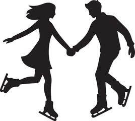Silhouette vector logo of Couple ice skating for Valentine Day