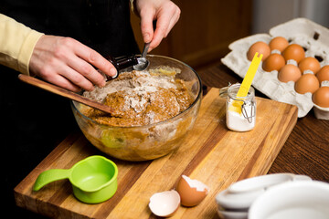 cooking in a kitchen green themed
