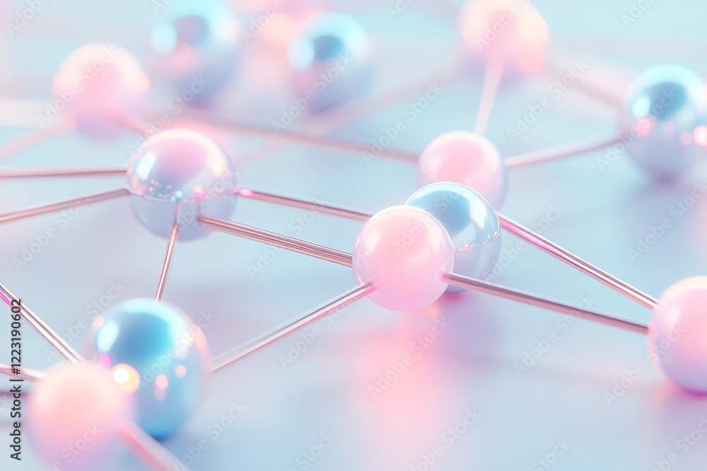 Poster glowing blue and pink nodes are interconnected by metallic lines, forming a sophisticated neural net
