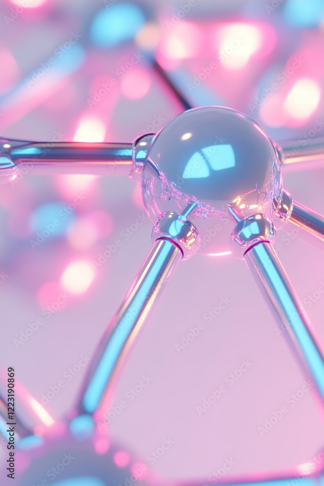 Aufkleber bright blue and pink neon nodes connect through metallic lines, forming a dynamic abstract neural ne