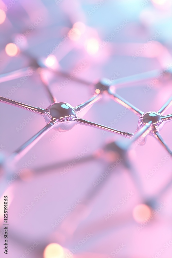 Poster vivid teal and magenta nodes interconnect through metallic lines, creating a neural network effect. 