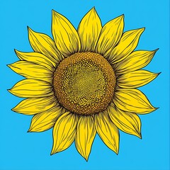 Artistic sunflower hand drawn detailed floral illustration design