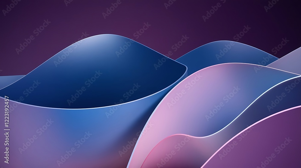 Poster abstract fluid 3d rendered image for business use with a purple and blue color palette