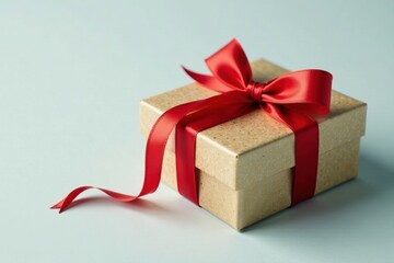 Obraz premium Red and gold ribbon tied around a rectangular gift box, wrapping supplies, decoration, presents