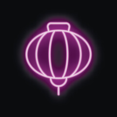 Purple neon sign depicting a traditional chinese paper lantern, glowing on a black background