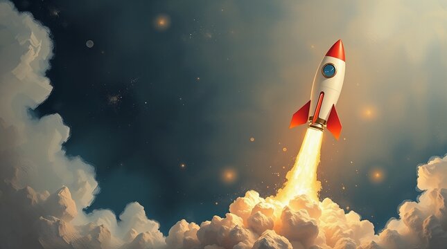 Illustration of a rocket launching from a platform symbolizing a startup