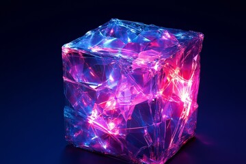 3D cube with translucent polygons and dynamic glowing lines