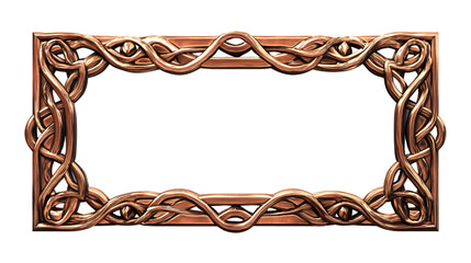 Ornate rectangular copper frame border with intricate Celtic knot patterns isolated on transparent background