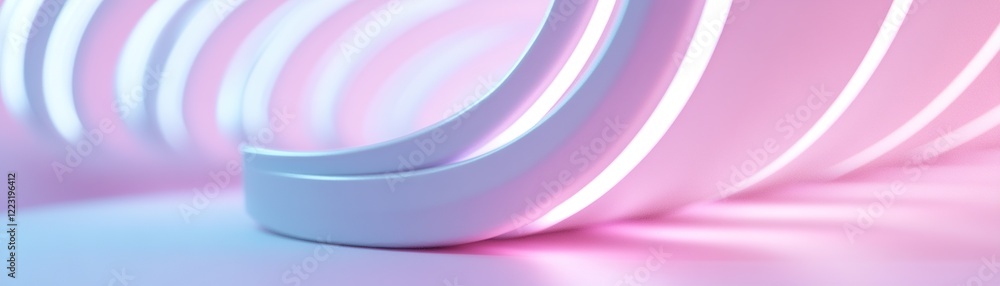 Poster a captivating visual of a white digital tunnel features spiraling neon lines in shades of cyan and p
