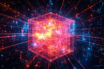 3D cube with translucent polygons and dynamic glowing lines