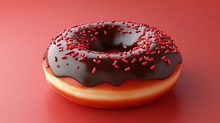 Donut with chocolate and red glossy glaze isolated on a colorful background