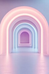 Experience a captivating digital tunnel with spiraling glowing lines in vibrant shades of cyan and purple, highlighting ample negative space for branding or messaging