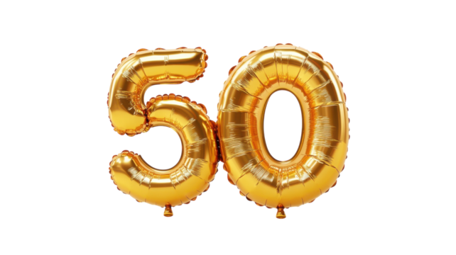 Celebrating a milestone birthday with large golden balloons in a festive setting