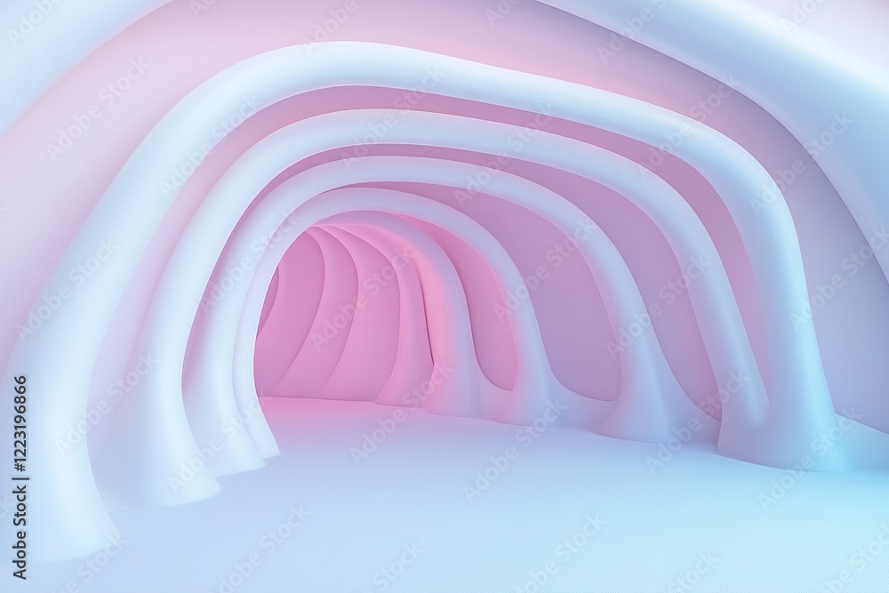 Aufkleber white tunnel features glowing neon lines in cyan and purple spiraling inward, creating a dynamic, im