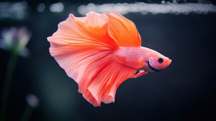 Fototapeta premium Vibrant Orange Betta Fish Swimming Gracefully in Clear Aquarium Water