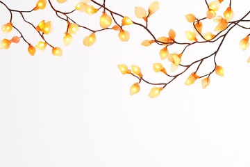 Fototapeta premium Decorative branch with glowing yellow leaves against a white background, creating a warm ambiance