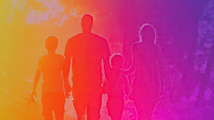 Family silhouette, walking park, sunset, happy, togetherness, website banner