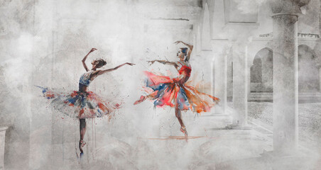 Ballerinas modern decorative wallpaper illustration.