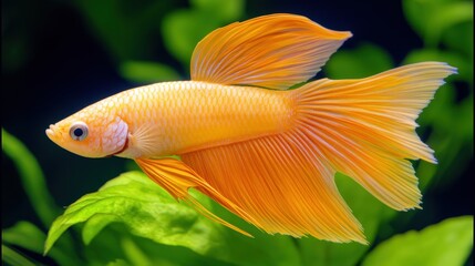 Bright Orange Fish Swimming Gracefully in a Lush Aquatic Environment