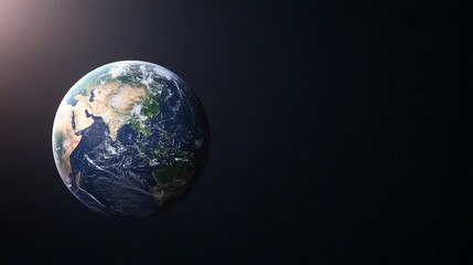 Fototapeta premium A stunning view of Earth from space, showcasing its blue oceans, green continents, and atmospheric details against a dark background.