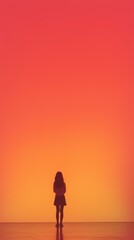 Fototapeta premium Woman silhouetted against sunset, contemplation, peaceful scene, website banner