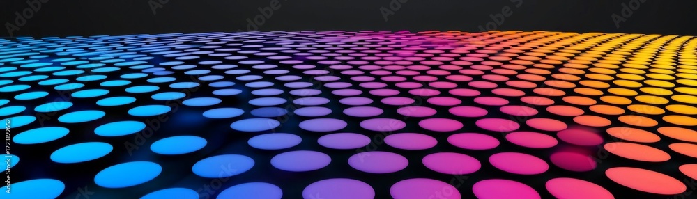 Poster a vibrant, abstract pattern of colorful circles creates a dynamic visual effect, blending shades of 