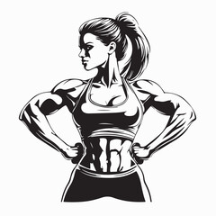 Sporty Woman Proudly Flexing Her Arm Muscles in a Powerful Pose Vector Illustration