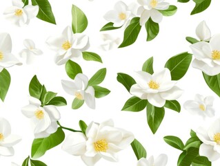 Fototapeta premium Seamless White Gardenia Pattern on White Background 