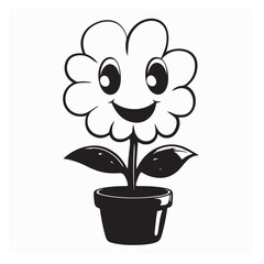 Cute Flower in Pot Cartoon Vector Image Illustration on white background.