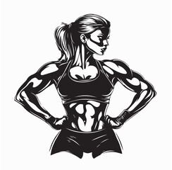 Sporty Woman Proudly Flexing Her Arm Muscles in a Powerful Pose Vector Illustration